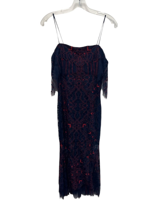 Jonathan Simkhai Size 6 Navy & Red Nylon Blend Lace Adjustable Strap Midi Dress Navy & Red / 6
