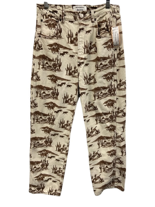 Reformation Jeans Size 29 Ivory & Brown Cotton Blend Zip & Button Printed Jeans Ivory & Brown / 29