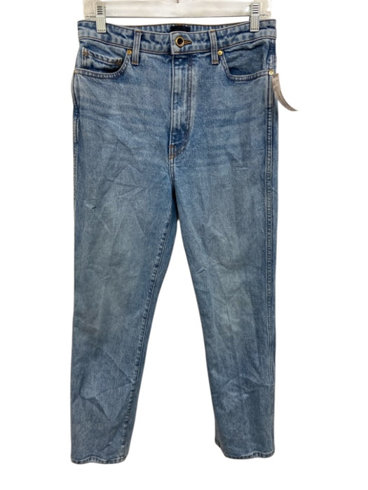Khaite Size 29 Blue Cotton Blend Zip & Button Whiskering High Rise Jeans Blue / 29