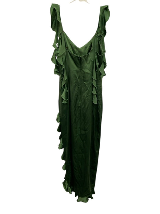 Amanda Uprichard Size M Green Silk ruffles V Neck Leg Slit Dress Green / M