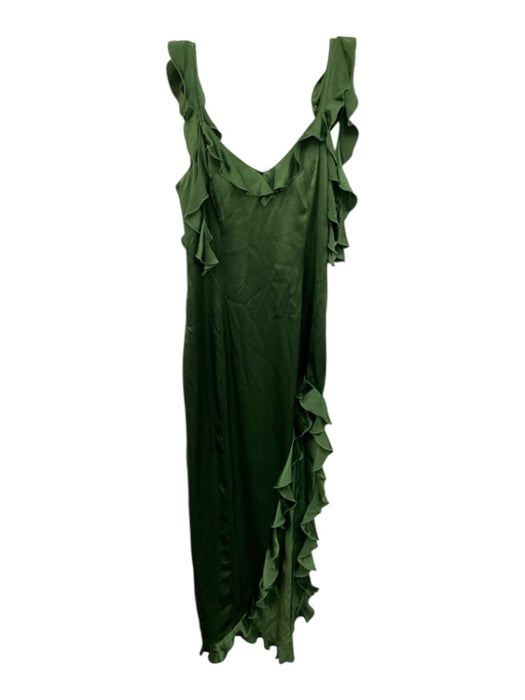 Amanda Uprichard Size M Green Silk ruffles V Neck Leg Slit Dress Green / M