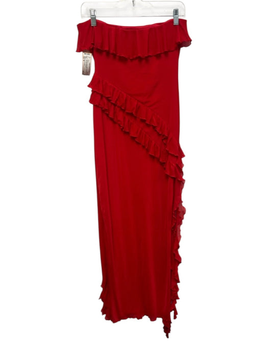 More To Come Size M Red Poly Blend Ruffle Sleeveless Leg Slit Maxi Dress Red / M