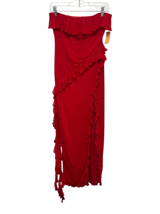 More To Come Size M Red Poly Blend Ruffle Sleeveless Leg Slit Maxi Dress Red / M