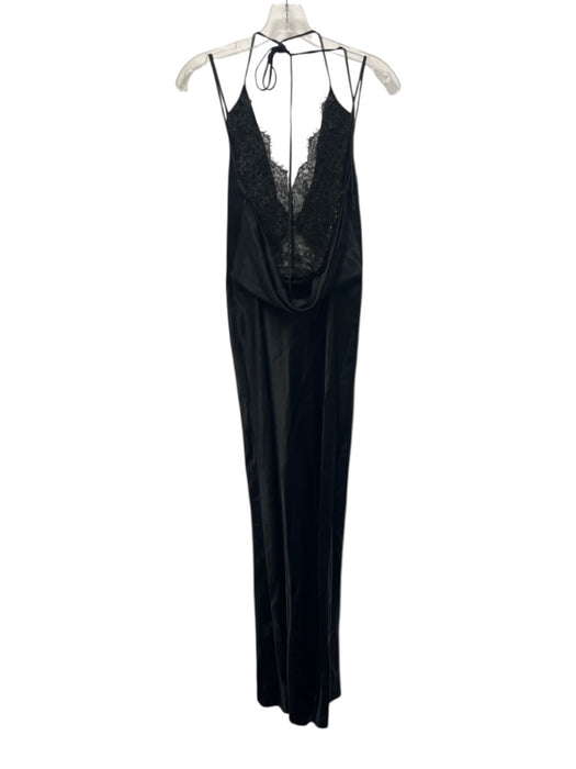 Et Ochs Size S Black Silk Halter Lace Maxi Satin Dress Black / S