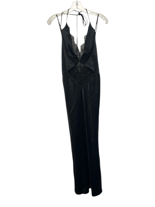 Et Ochs Size S Black Silk Halter Lace Maxi Satin Dress Black / S