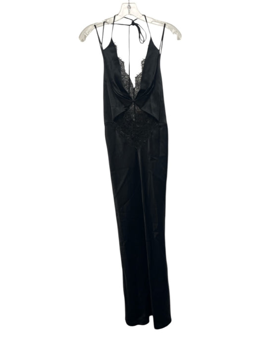 Et Ochs Size S Black Silk Halter Lace Maxi Satin Dress Black / S