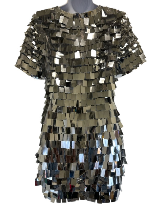 Jonathan Simkhai Size 6 Silver Nylon Zip Back Zip Back Embellished Mini Dress Silver / 6