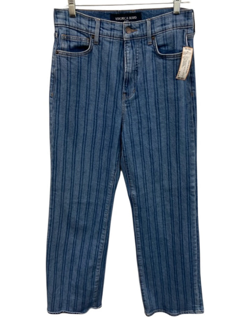 Veronica Beard Jeans Size 29 Blue Cotton Blend High Rise Wide Leg Striped Jeans Blue / 29