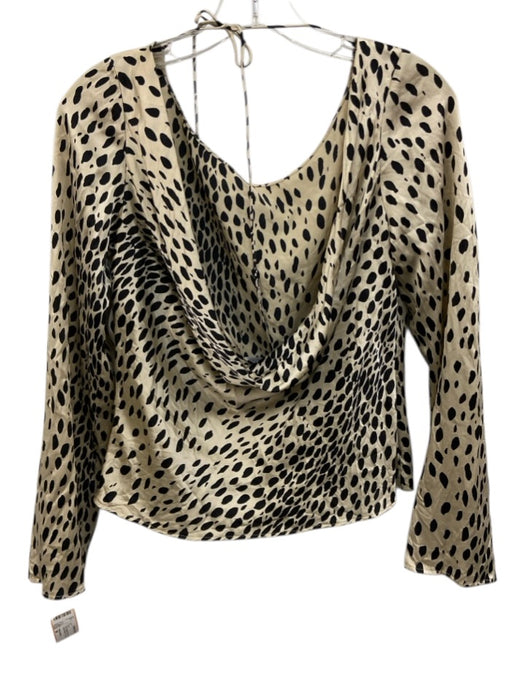 Reformation Size M Tan & black Silk Cheetah Print Tie Back Long Sleeve Top Tan & black / M