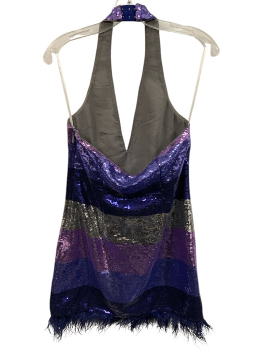 Lovers + Friends Size M Purple & Silver Poly Blend Sequined Feather Hem Dress Purple & Silver / M