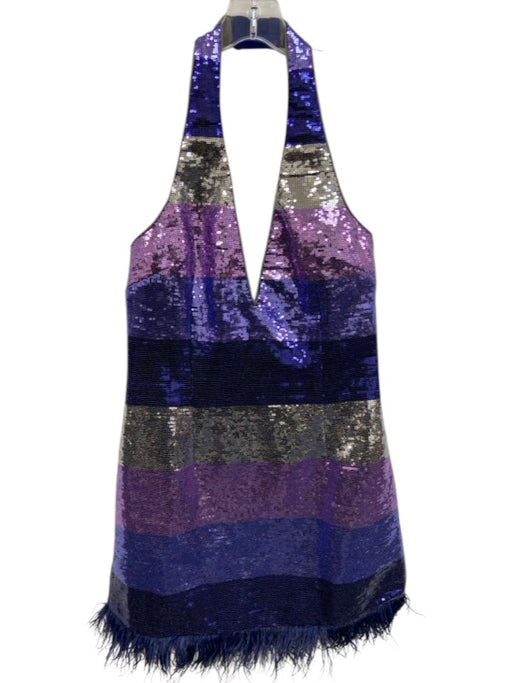 Lovers + Friends Size M Purple & Silver Poly Blend Sequined Feather Hem Dress Purple & Silver / M