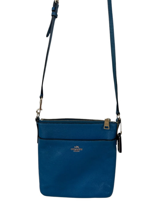 Coach Blue Vegan Leather Gold hardware Outer Pocket Crossbody Purse Blue