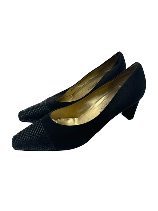 St John Shoe Size 11 Black Satin Square Toe Closed Heel Sequin Detail Midi Pumps Black / 11