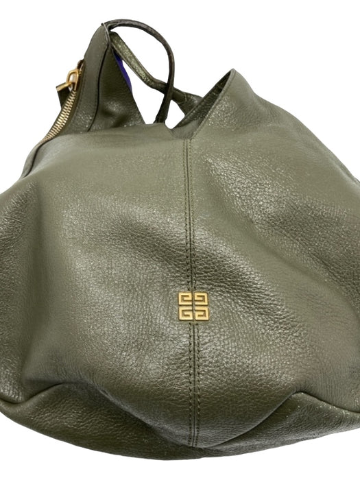 Givenchy Olive Green Pebbled Leather Metallic Shimmer Hobo Two Handle Bag Olive Green / L