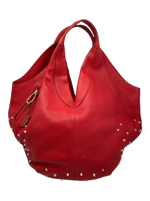 VBH Red Pebbled Leather Gold Studs Hobo Two Handle Bag Red / L