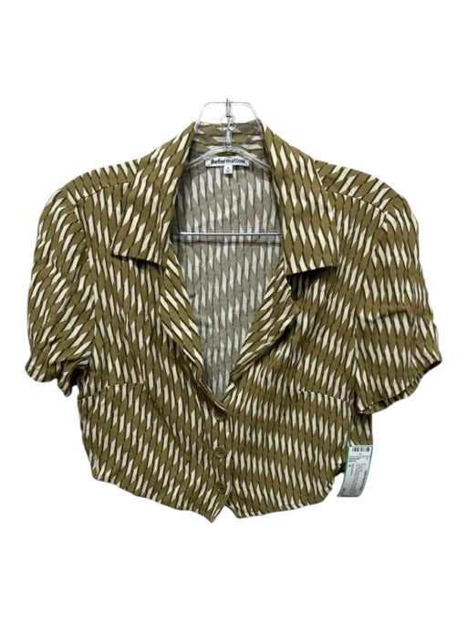 Reformation Size 4 Green, Beige, Brown Viscose Blend Side Zip Diamonds Pant Set Green, Beige, Brown / 4