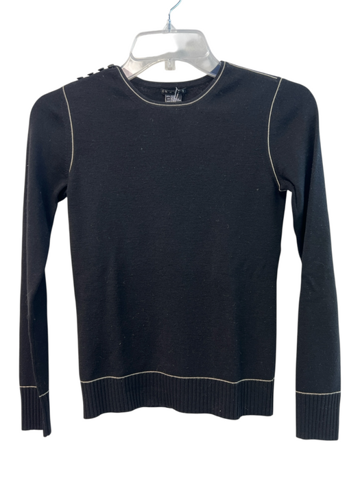 Theory Size S Black Wool Round Neck Long Sleeve Button Shoulder Knit Sweater Black / S