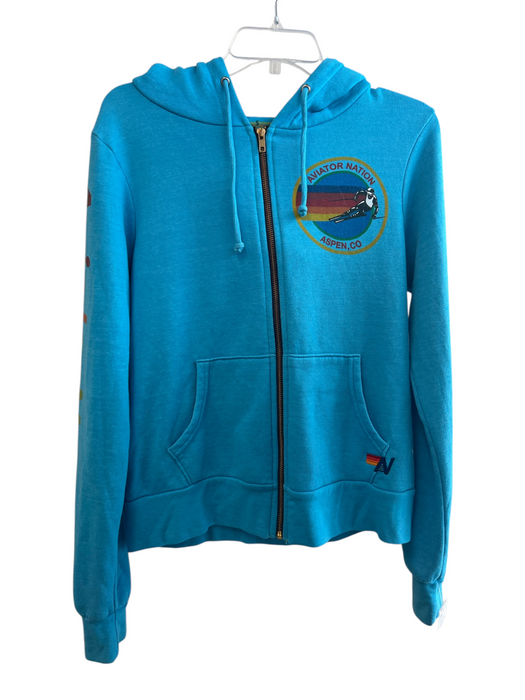 Aviator Nation Size S Blue Polyester & Cotton Hoodie Zip Up Long Sleeve Jacket Blue / S
