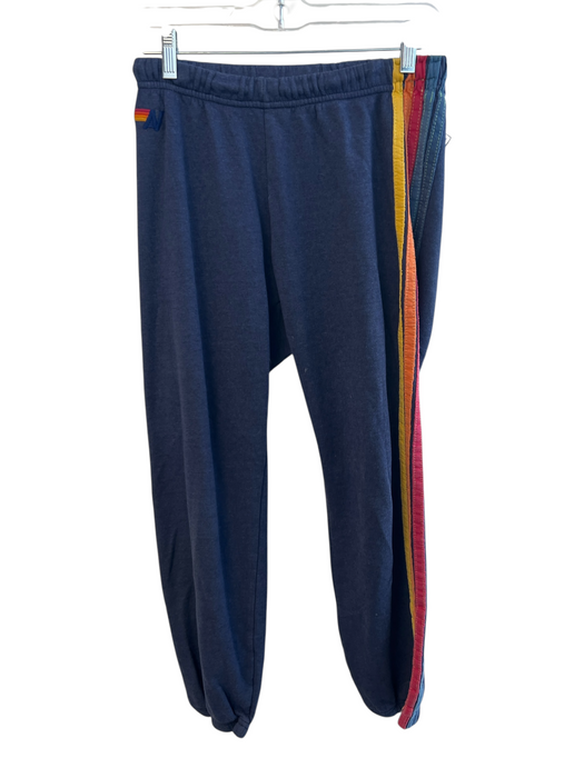 Aviator Nation Size M Blue Cotton Blend Elastic Waist Rainbow Stripe Sweatpants Blue / M