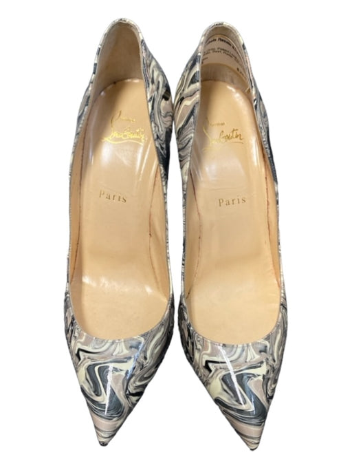 Louboutin Shoe Size 39.5 Cream & Gray Patent Leather Pointed Toe Stiletto Shoes Cream & Gray / 39.5