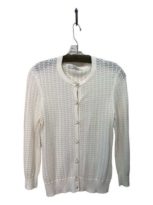 Trina Turk Size M White Cotton Blend Button Front Pointelle Sweater White / M