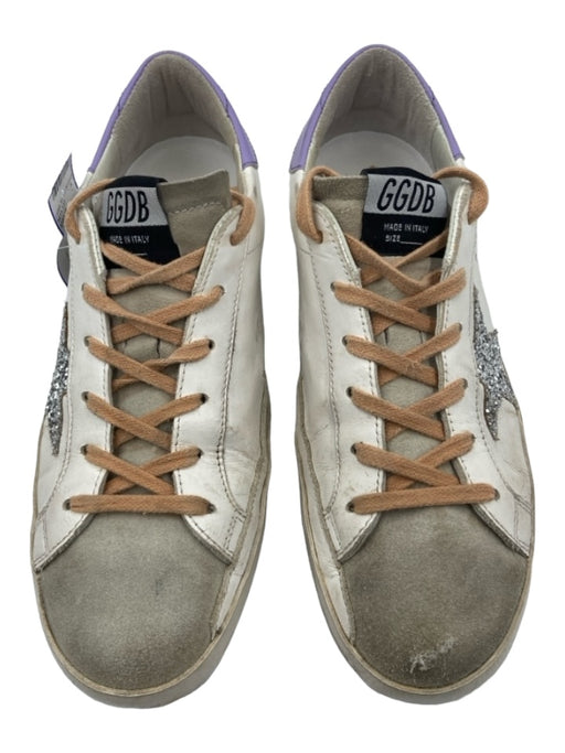 Golden Goose Shoe Size 38 White Beige Purple Leather Low Top lace up Sneakers White Beige Purple / 38