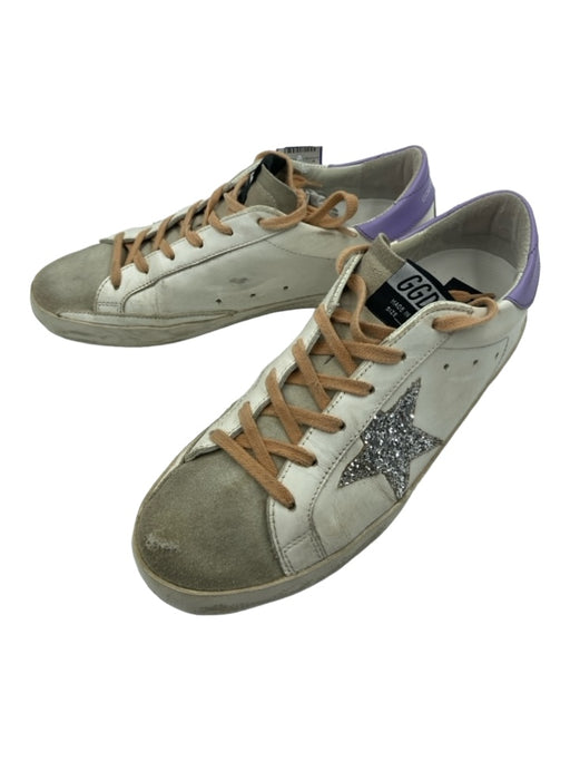 Golden Goose Shoe Size 38 White Beige Purple Leather Low Top lace up Sneakers White Beige Purple / 38
