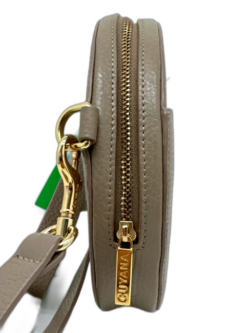 Cuyana Taupe Grained Leather Circle Gold Hardware Adjustable Strap Crossbody Bag Taupe / Small