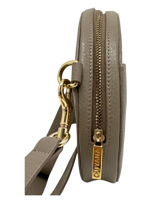 Cuyana Taupe Grained Leather Circle Gold Hardware Adjustable Strap Crossbody Bag Taupe / Small