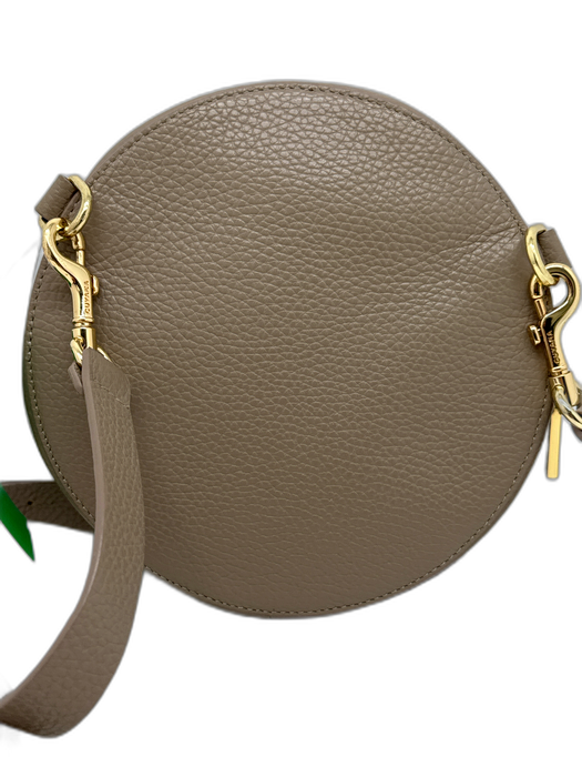 Cuyana Taupe Grained Leather Circle Gold Hardware Adjustable Strap Crossbody Bag Taupe / Small