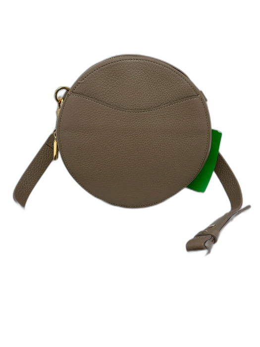 Cuyana Taupe Grained Leather Circle Gold Hardware Adjustable Strap Crossbody Bag Taupe / Small