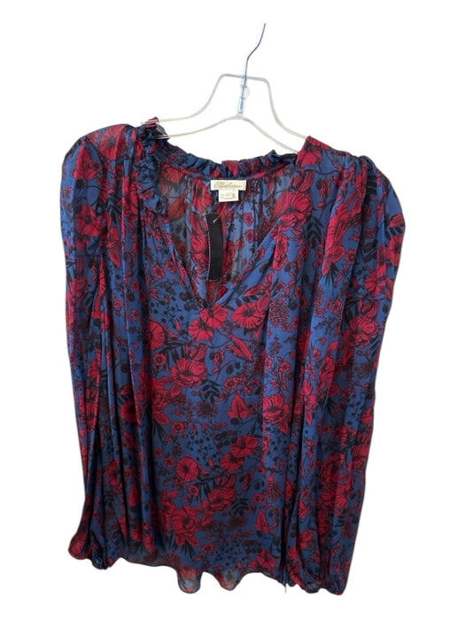 Shoshanna Size S Blue & Red Viscose Long Sleeve Botanical Top Blue & Red / S