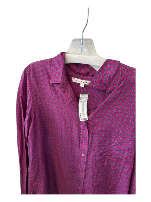 XiRENA Size S Purple & Blue Cotton & Silk Long Sleeve Circles Button Down Top Purple & Blue / S