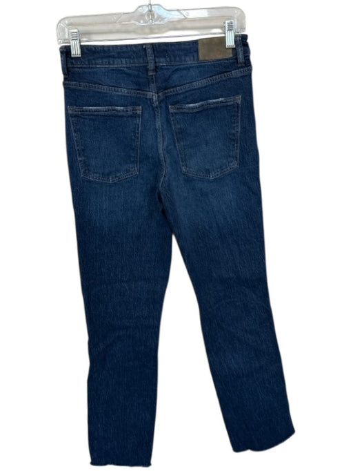 Zara Size 4 Dark Wash Cotton Blend High Rise Straight Leg Raw Hem Jeans Dark Wash / 4