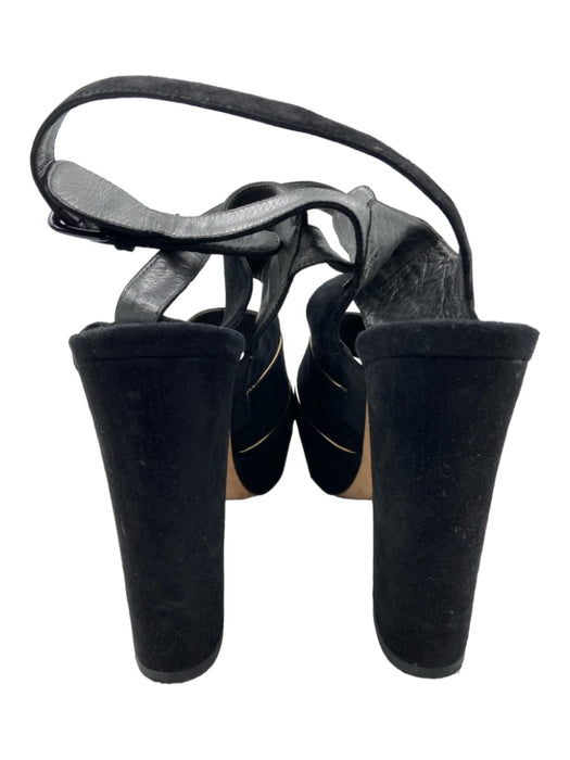 Stuart Weitzman Shoe Size 9 Black & Gold Les Beiges Piping Open Toe Sandal Pumps Black & Gold / 9