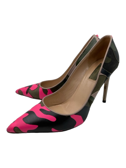 Valentino Shoe Size 41 Black, Green, Pink Leather & Canvas Camoflage Pumps Black, Green, Pink / 41