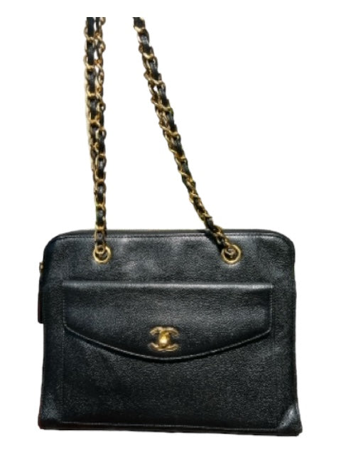 Chanel Black Caviar Leather Bag Black