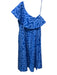 Oliphant Size M Blue Cotton Ruffle Abstract One Shoulder Midi Dress Blue / M