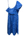 Oliphant Size M Blue Cotton Ruffle Abstract One Shoulder Midi Dress Blue / M