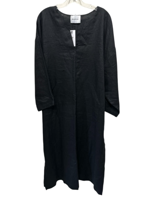 BAACAL Size XL Black Cotton Split Hem V Neck Maxi Dress Black / XL