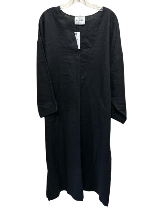 BAACAL Size XL Black Cotton Split Hem V Neck Maxi Dress Black / XL