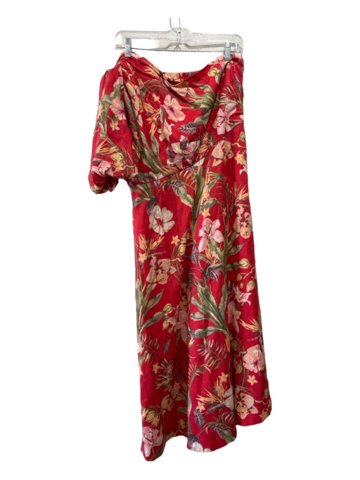 Antonio Melani Size 14 Red & Yellow Linen Floral One Shoulder Side Zip Dress Red & Yellow / 14