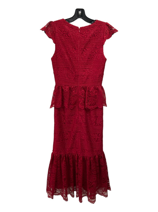 Antonio Melani Size 0 Red Lace Ruffle Cap Sleeve V Neck Peplum Dress Red / 0