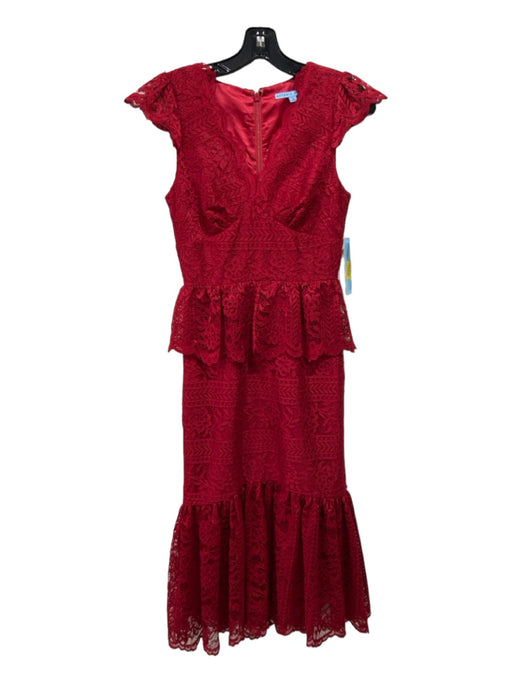 Antonio Melani Size 0 Red Lace Ruffle Cap Sleeve V Neck Peplum Dress Red / 0