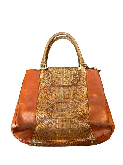 Brahmin Brown Leather Croc Top Handles Bag Brown / M
