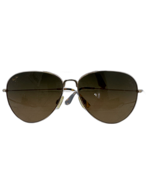 Maui Jim Gold & Brown Gold Metal Gradient Tint Logo Aviator Sunglasses Gold & Brown