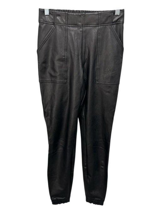 Spanx Size S Black Polyester Blend Faux Leather Elastic Waist Front Pocket Pants Black / S