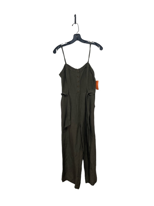 Rails Size S Green Linen & Rayon Spaghetti Strap Back Zip Buttons Jumpsuit Green / S