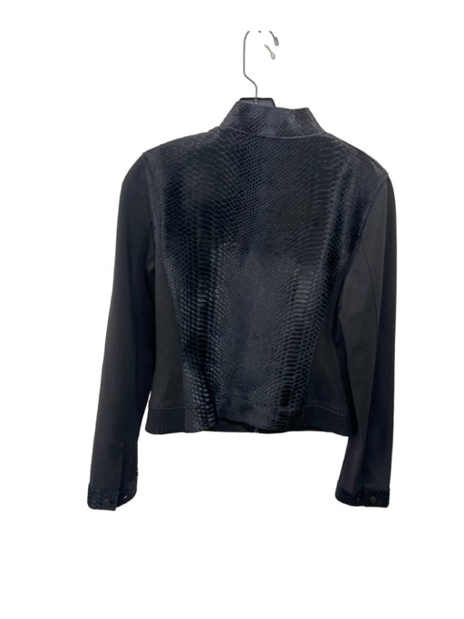 Elie Tahari Size S Black Viscose Long Sleeve Mock Neck Pony Hair Embossed Jacket Black / S