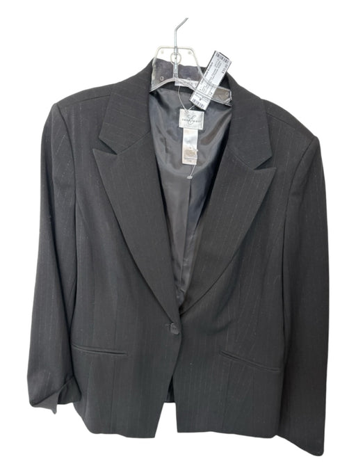 Emma Jones Size 14 Black & Silver Polyester Pinstripe Suit One Button Jacket Black & Silver / 14